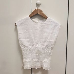 Frame xs white ruched top